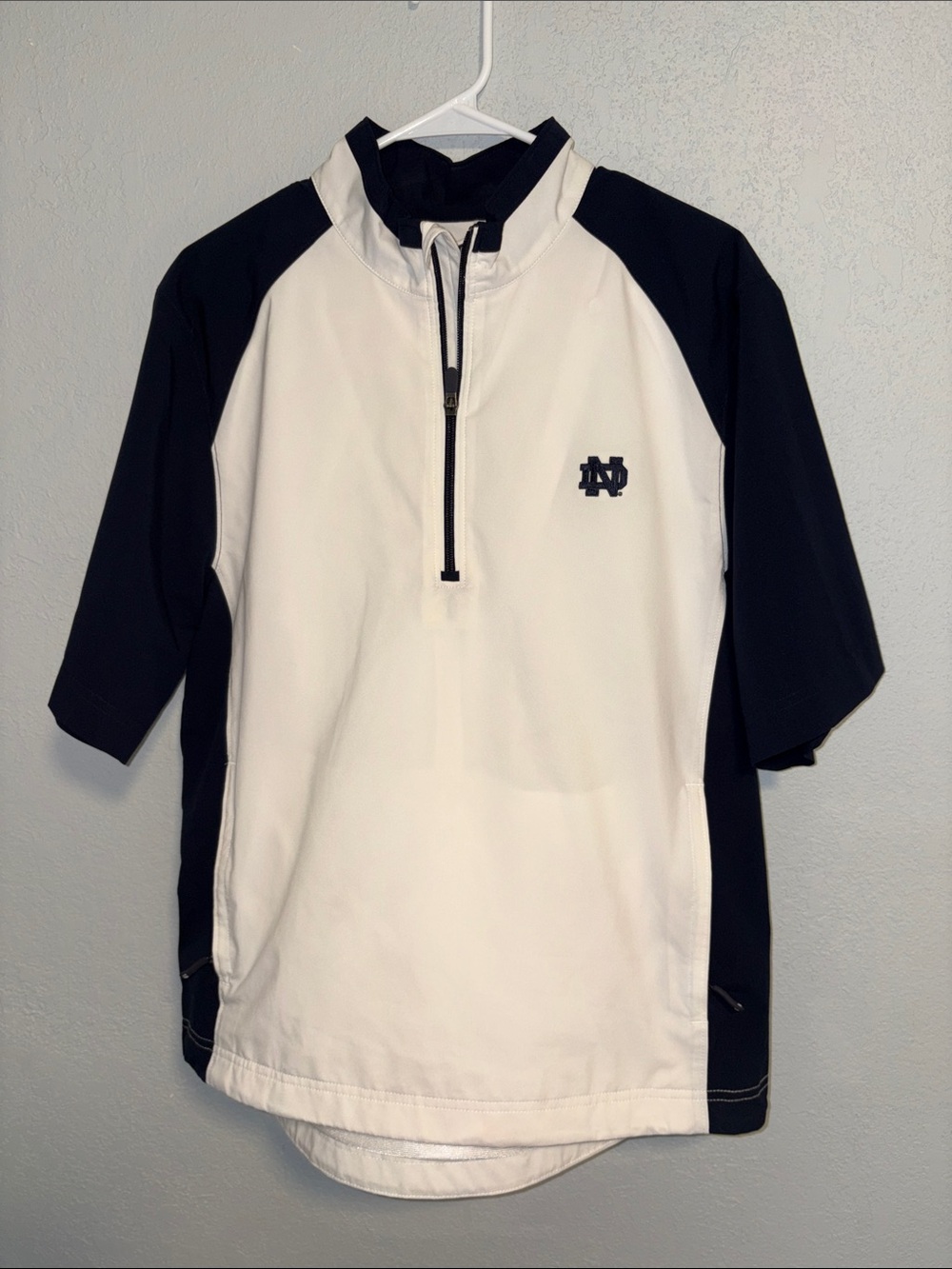 Cutter & Buck White and Navy Quarter-Zip All Weather shirt with Notre Dame Logo
